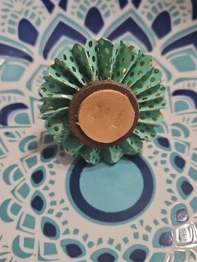 Hand Crafted Genuine Leathetlr Turquoise Polka Dot Flower Pet Collar Charm NEW